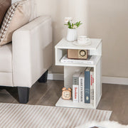 Mesa de Cabeceira Mesa Auxiliar em Forma de S Mesa de Sofá com 2 Compartimentos Abertos para a Sala de Estar 33 x 33 x 50 cm Branco