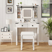 Mesa de Tocador Estilo Celeiro com Espelho Deslizante Luzes LED Ajustáveis Gavetas e Prateleiras 79 x 40 x 138 cm Branco