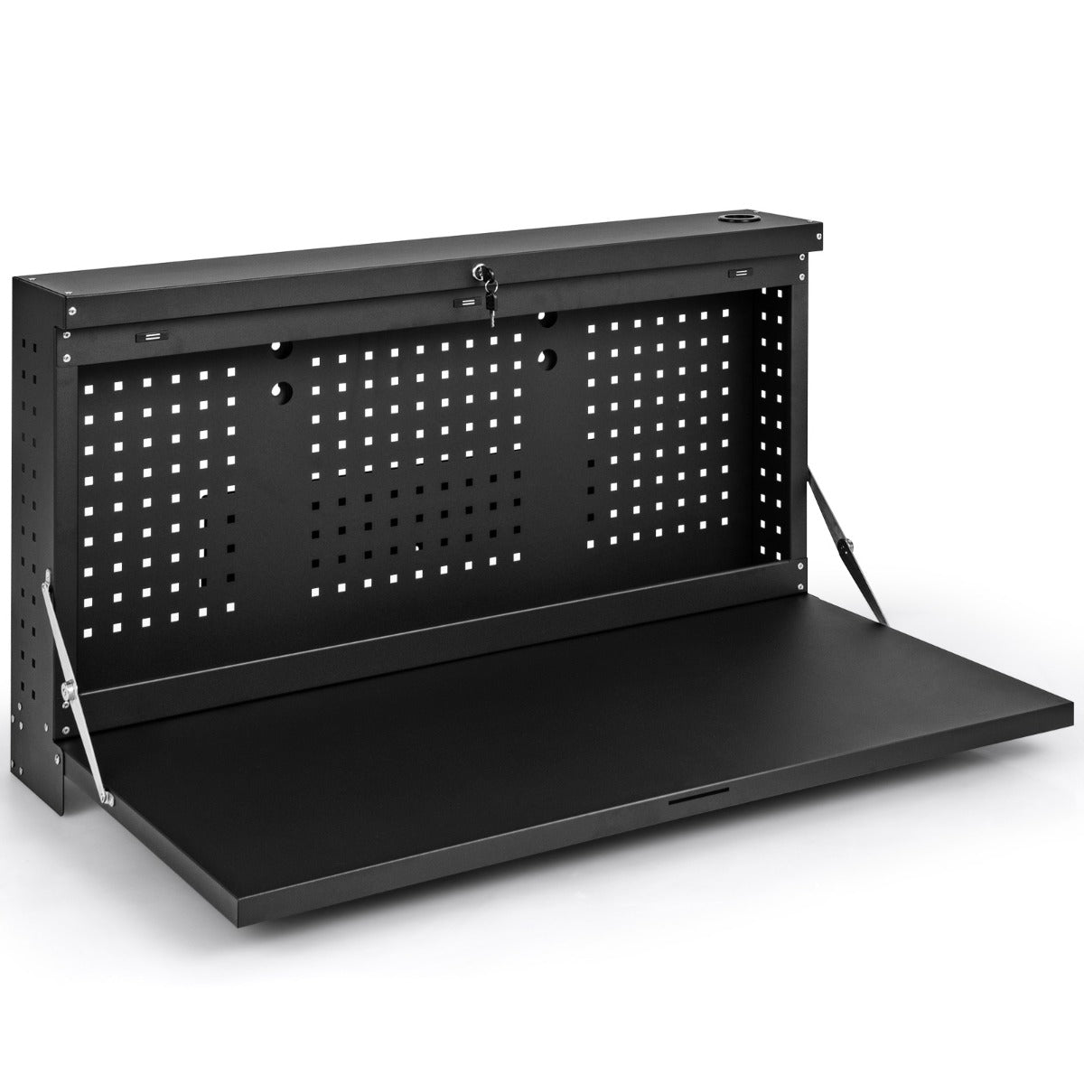 Mesa de Trabalho Plegável de Bricolage para Parede Organizador de Ferramentas com Painel Perfurado para Oficina Garagem 110 x 52 x 61 cm Preto