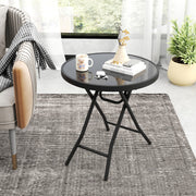 Mesa Lateral Dobrável – 46 cm – Preto – Vidro Temperado e Metal