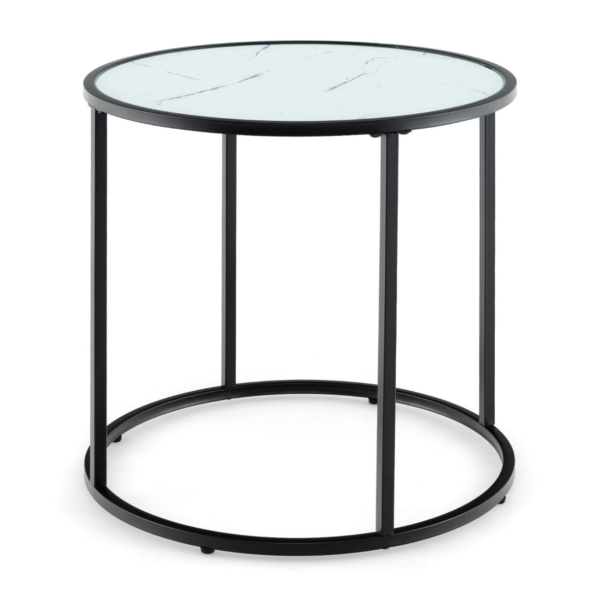 Mesa Lateral Redonda – 50 cm – Preto e Branco – Metal e Vidro