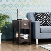 Mesa Lateral Retro com 1 Gaveta 1 Prateleira de Armazenamento Mesa de Cabeceira Retangular 56 x 33 x 58,5 cm - Castanho Escuro - Conjunto de 1