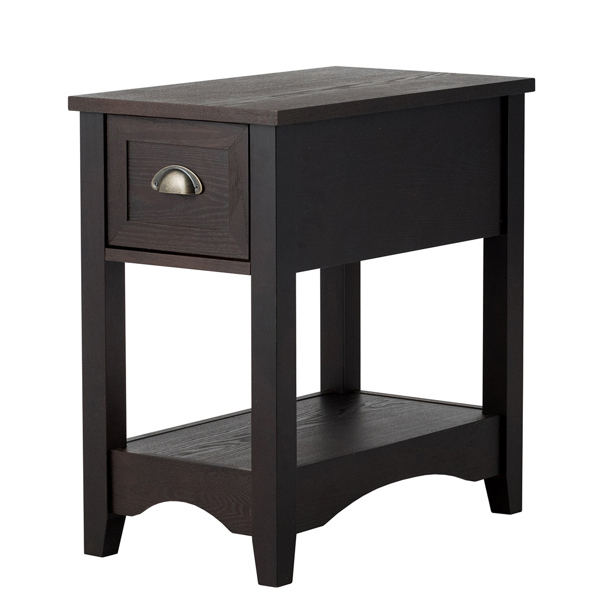 Mesa Lateral Retro com 1 Gaveta 1 Prateleira de Armazenamento Mesa de Cabeceira Retangular 56 x 33 x 58,5 cm - Castanho Escuro - Conjunto de 1