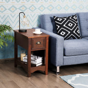 Mesa Lateral Retro com 1 Gaveta e 1 Estante de Armazenamento Mesinha de Cabeceira Retangular 56 x 33 x 58,5 cm-Madeira Clara-Conjunto de 1