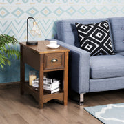 Mesa Lateral Retro com 1 Gaveta 1 Prateleira de Armazenamento Mesa de Cabeceira Retangular 56 x 33 x 58,5 cm-Nogueira-Conjunto de 1