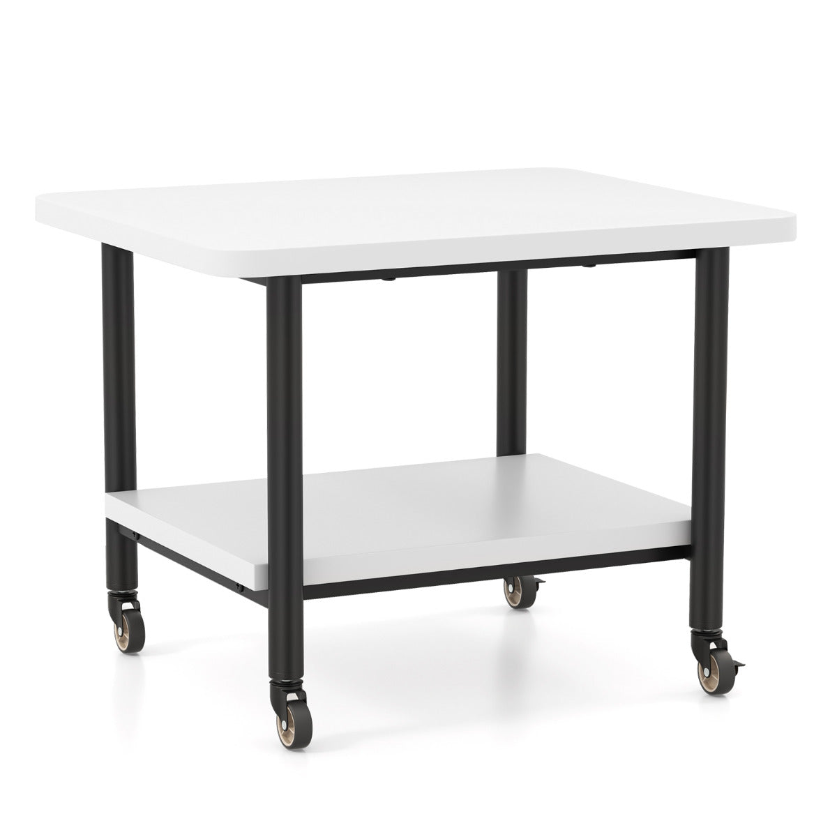 Mesa para Impressora com 4 Rodas e Mecanismo de Bloqueio Carrito Móvel com Estante 49 x 40 x 38 cm - Branco