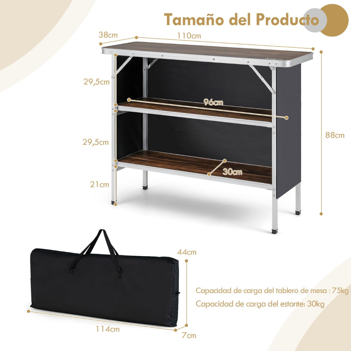 Mesa de Camping Dobrável – 110 x 38 x 88 cm – Alumínio