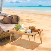 Mesa Dobrável para Campismo com Bolsa e Superfície Impermeável Leve em Alumínio 93 x 69 x 47,5 cm - Castanho Claro