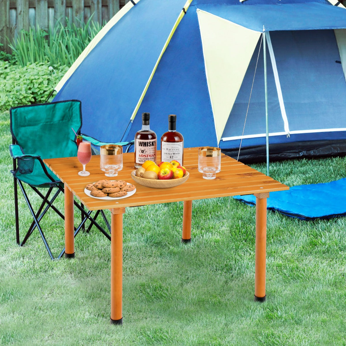 Mesa Dobrável para Campismo – 69 x 69 x 42 cm – Natural – Madeira de Abeto