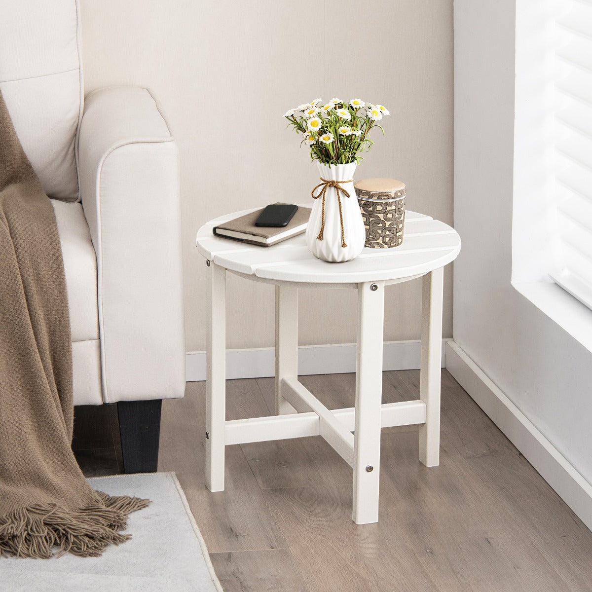 Mesa Auxiliar Redonda – 46 cm – Branco – HDPE