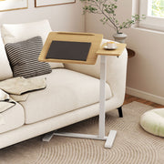 Mesa Lateral para Sofá com Rodas e Borda Elevada Altura Ajustável Tabuleiro Rebatível 68 x 40 x 70-103,5 cm Natural