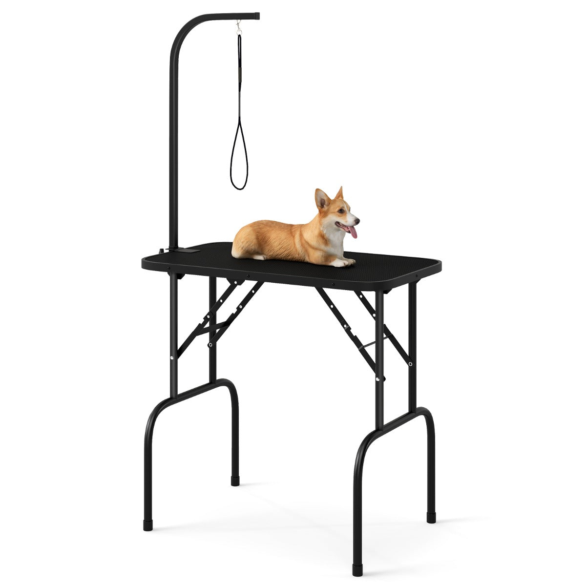 Mesa de Tosquia para Animais Mesa Dobrável com Braço Ajustável em Altura e Laço Superfície Antiderrapante e Impermeável Preto