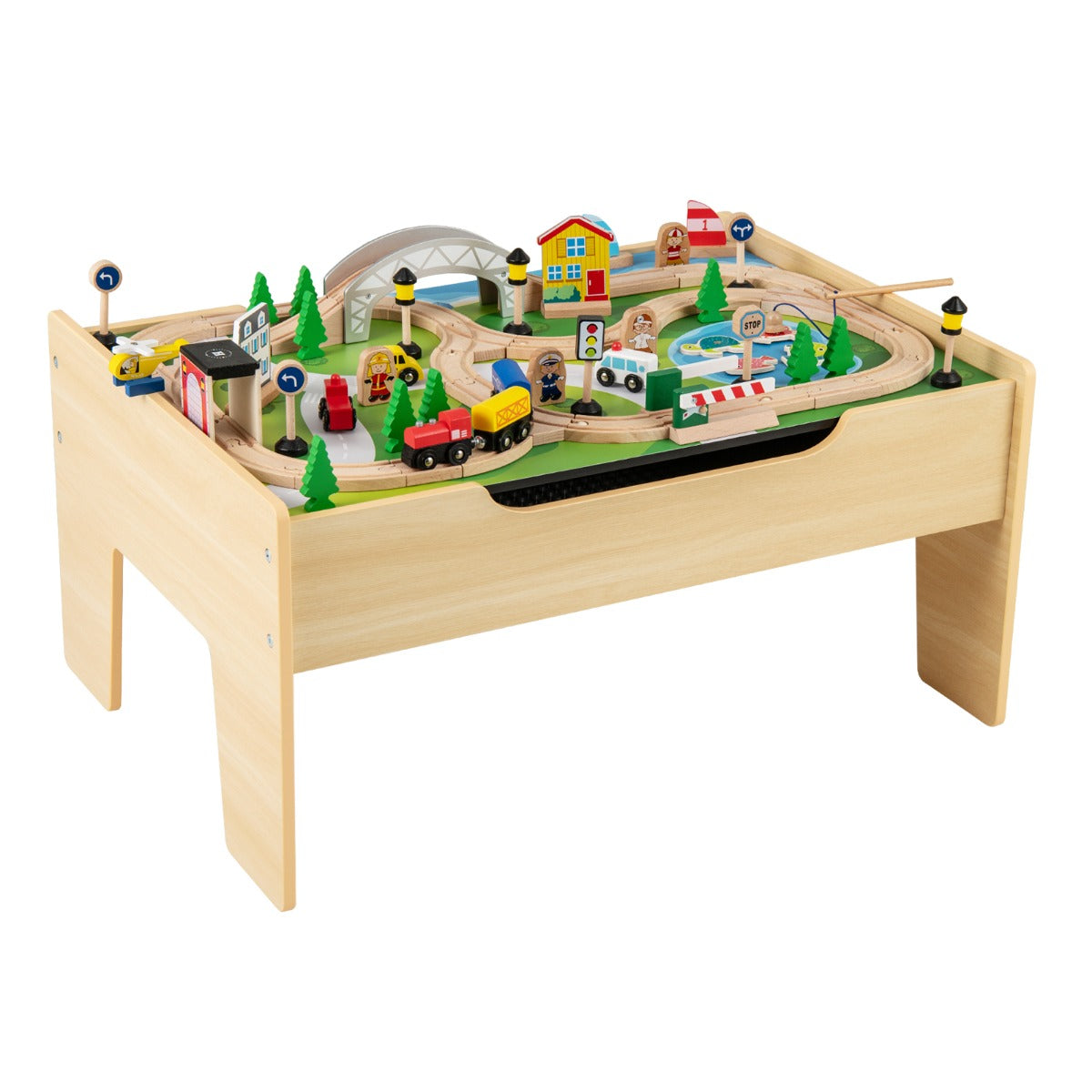 Mesa de Atividades 5 em 1 para Crianças com Conjunto de Comboio de 75 Peças para Crianças Maiores de 3 Anos 79 x 57 x 39,5 cm Natural