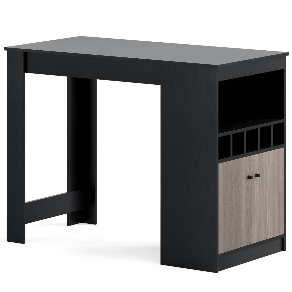 Mesa de Bar com Armazenamento e Tampo de Madeira e Prateleira Ajustável para Estudo Sala de Estar 120 x 60 x 91,5 cm Preto e Cinza