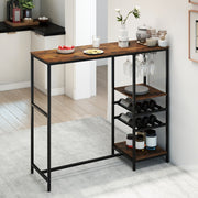 Mesa de Bar com Estantes de Armazenamento para Vinho e Porta-copos 121 x 41 x 105,5 cm Café
