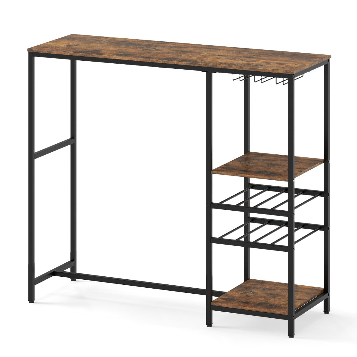 Mesa de Bar com Estantes de Armazenamento para Vinho e Porta-copos 121 x 41 x 105,5 cm Café
