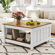 Mesa de Centro de 2 Níveis em Madeira com Prateleira Inferior Aberta, Ampla Superfície e Pernas para Sala de Estar e Escritório 80 x 80 x 45 cm Natural