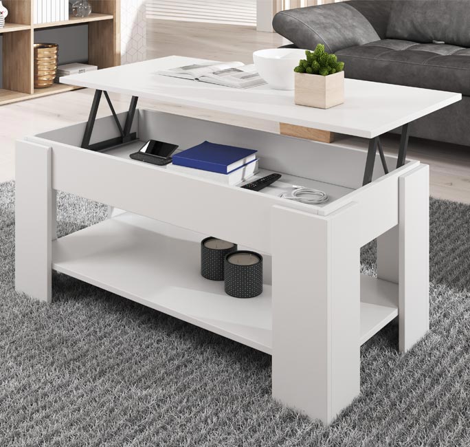 Mesa de centro elevável Nina em branco
