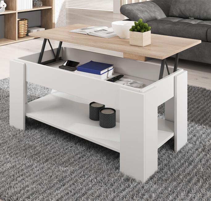 Mesa de Centro Elevável Nina Branco e Sonoma