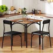 Conjunto de Mesa de Jantar de 3 Peças para 2 Pessoas - Mesa de Cozinha Quadrada e 2 Cadeiras Estofadas com Encosto Estilo Rústico Preto e Castanho