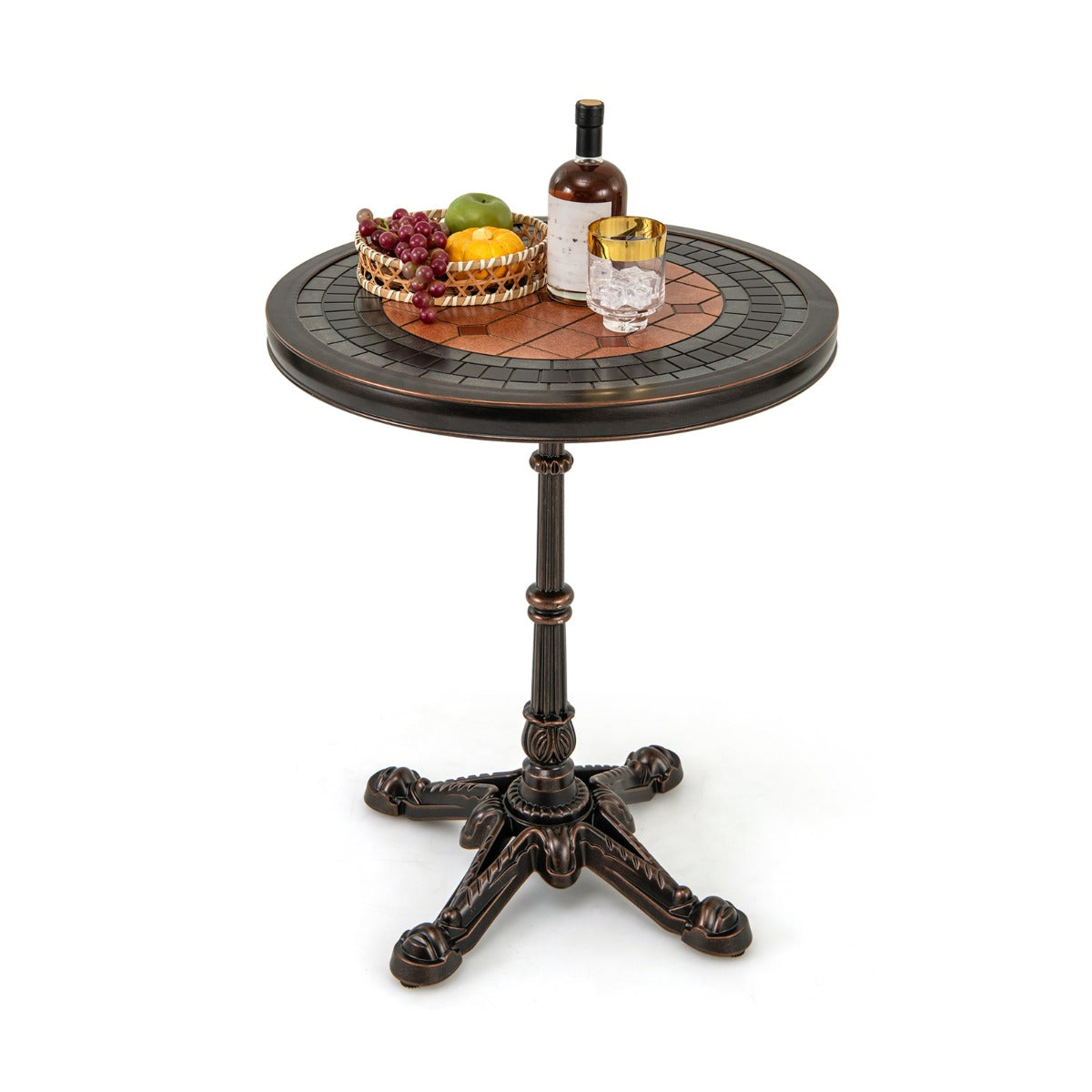 Mesa de Jardim Redonda com Textura Talhada e Superfície Pintada para Pátio e Piscina 60,5 x 60,5 x 73 cm Bronze