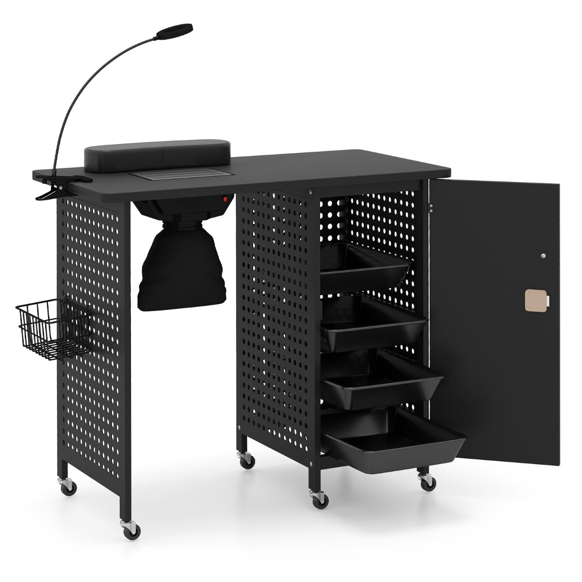 Mesa de Manicura Portátil com Recolhedor de Pó Elétrico, Luz Ajustável e Bolsa de Transporte - Preto