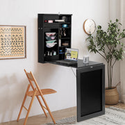 Mesa Compacta Dobrável Montada na Parede Escritório para Computador Conversível com Quadro Prateleira Regulável Preto 87 x 60 x 150 cm