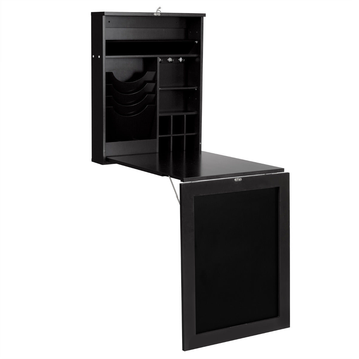 Mesa Compacta Dobrável Montada na Parede Escritório para Computador Conversível com Quadro Prateleira Regulável Preto 87 x 60 x 150 cm