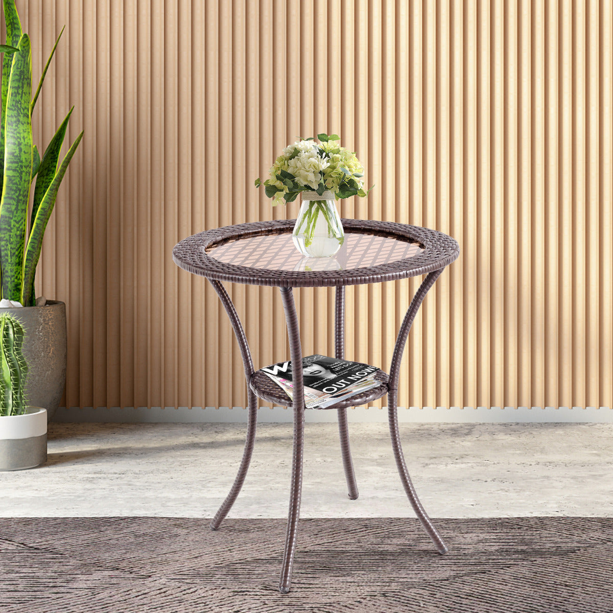 Mesa Redonda de Exterior – Vidro Temperado – Marrom – Rattan PE