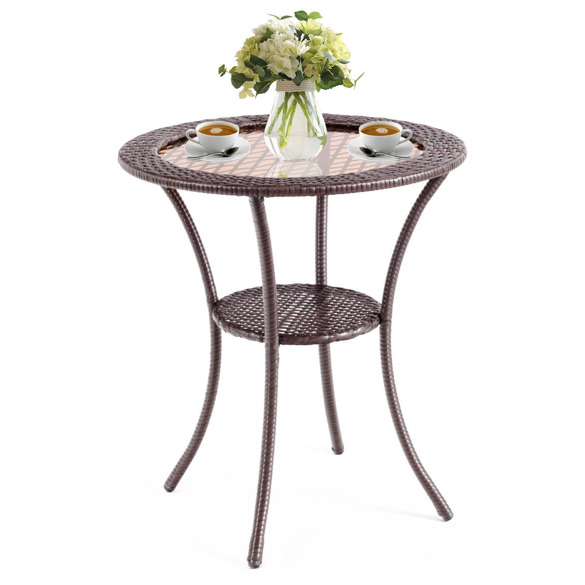 Mesa Redonda de Exterior – Vidro Temperado – Marrom – Rattan PE