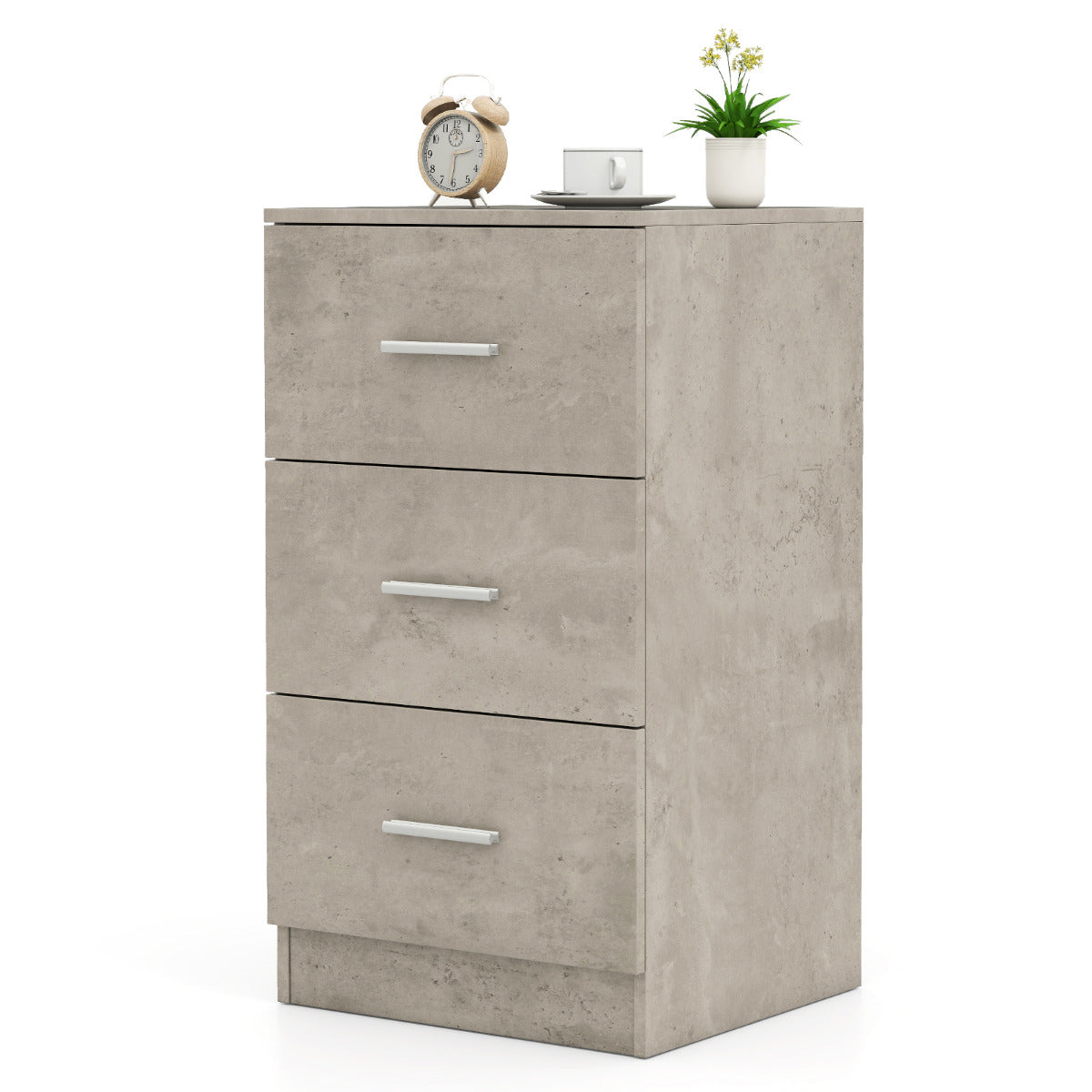 Mesinha de Cabeceira com 3 Gavetas Lacada Brilhante para Cama Box Spring 37 x 34 x 66,5 Cm Cinzento