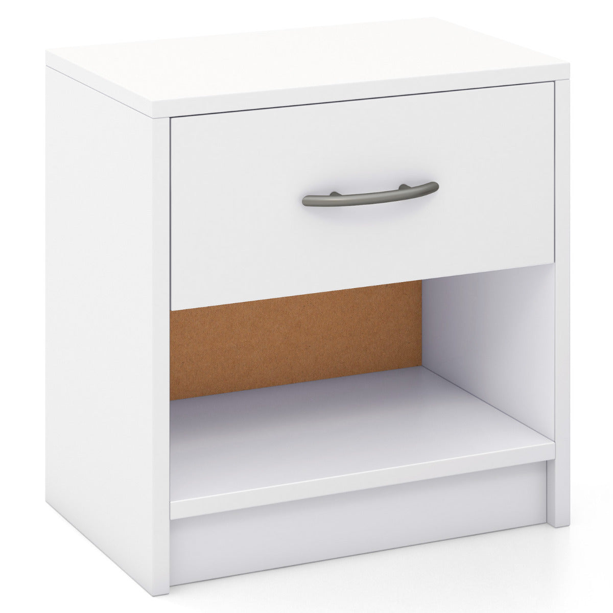 Mesinha de Cabeceira com 1 Gaveta Mesa Auxiliar com Prateleira de Arrumação Aberta Compacta para Espaços Pequenos Quarto-Branco