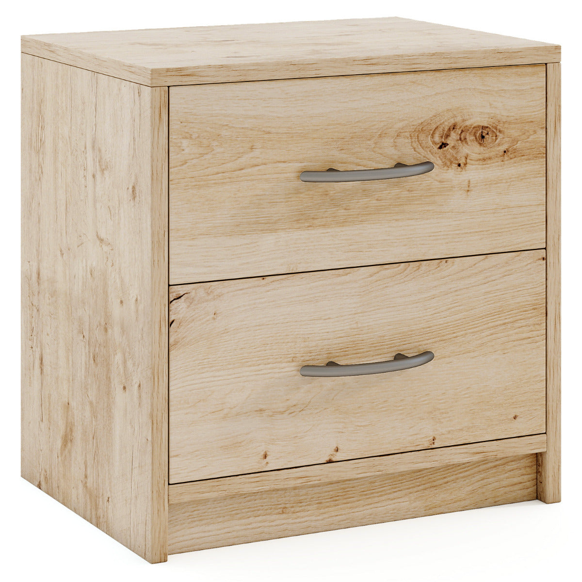 Mesinha de Cabeceira com 2 Gavetas Mesa de Cabeceira Moderna com Arrumação Mesa de Chão Compacta Mesa Auxiliar de Madeira para Sofá Natural