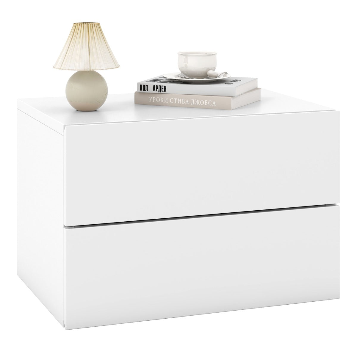 Mesinha de Cabeceira Flutuante com 2 Gavetas Mesa de Cabeceira de Parede com Arrumação Prateleira Flutuante para Quarto Sala de Estar Mesa Pendurada Branca