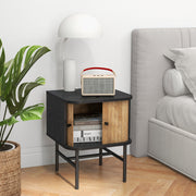 Mesinha de Cabeceira com Portas de Correr Mesa Auxiliar para Quarto com Armário de Arrumação Pernas de Metal 40 x 39 x 49 cm Preto