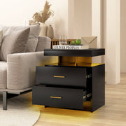 Mesinha de Cabeceira LED com 2 Gavetas Mesa Auxiliar Moderna com Modo de Luz Ajustável e Comando Remoto 50 x 40 x 58 cm - Preto