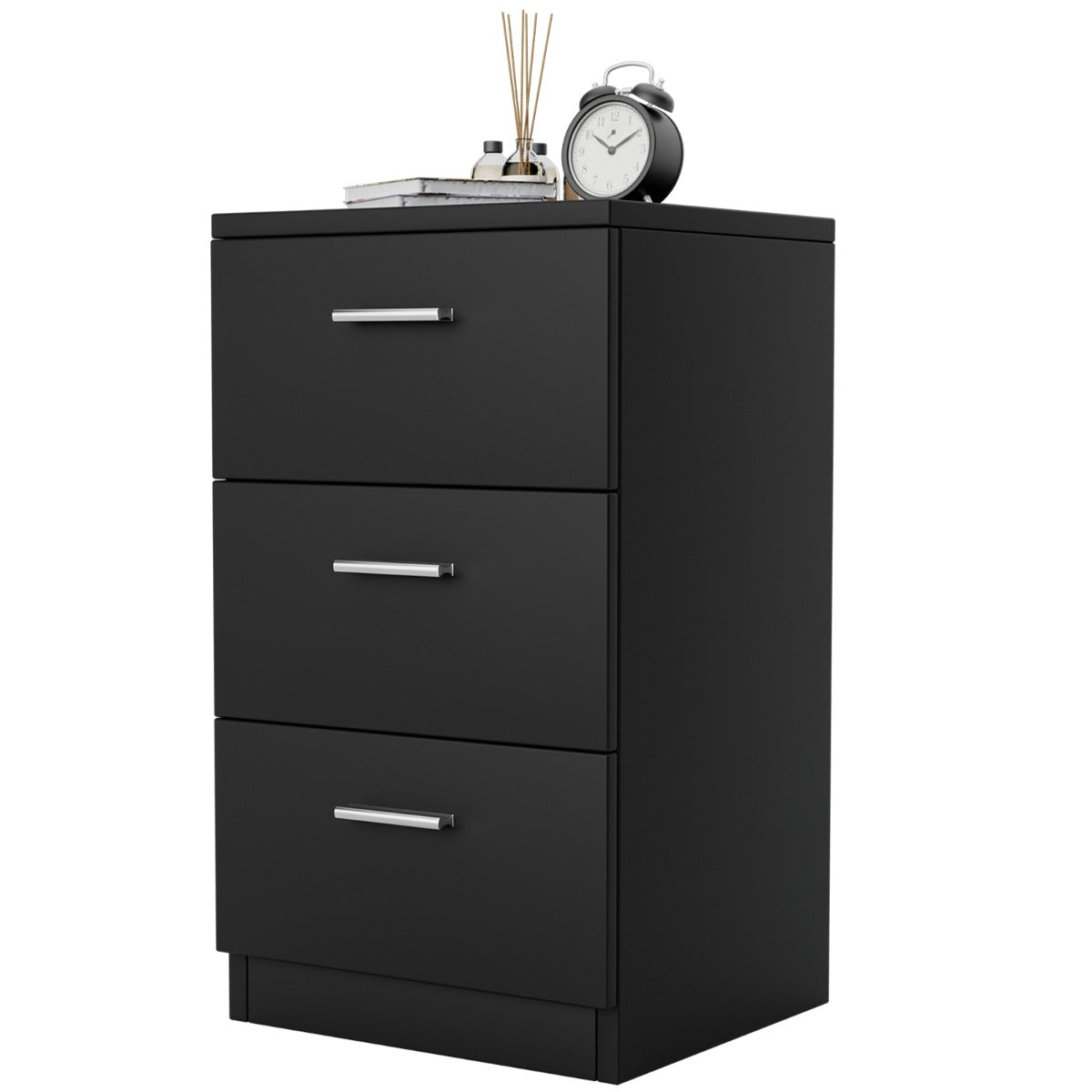 Mesinha de Cabeceira em Madeira Maciça com 3 Gavetas de Arrumação Estilo Simples e Elegante Para Sala Quarto 38 x 35 x 66 cm Preto