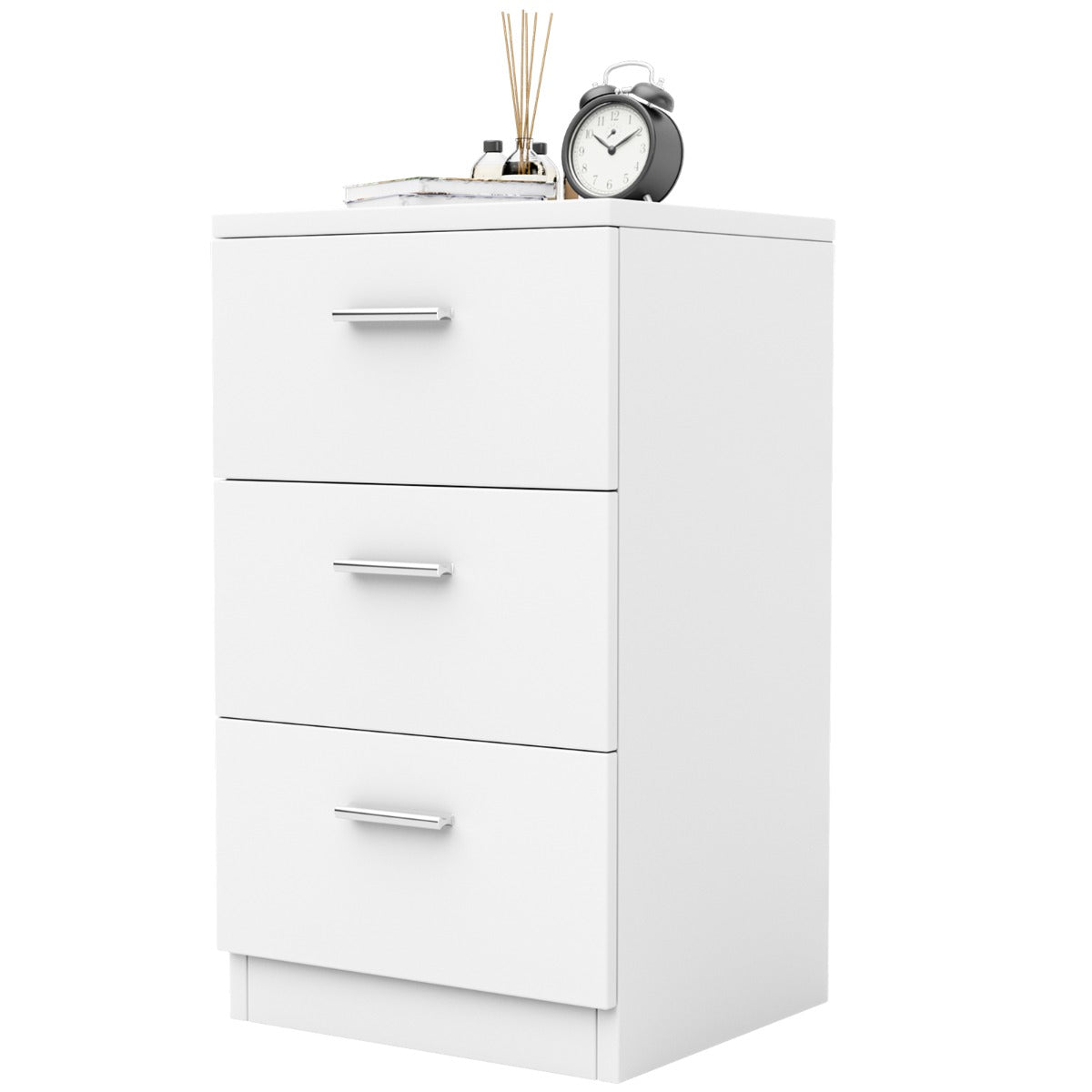 Mesinha de Cabeceira em Madeira Maciça com 3 Gavetas de Arrumação Estilo Simples e Elegante Para Sala Quarto 38 x 35 x 66 cm Branco
