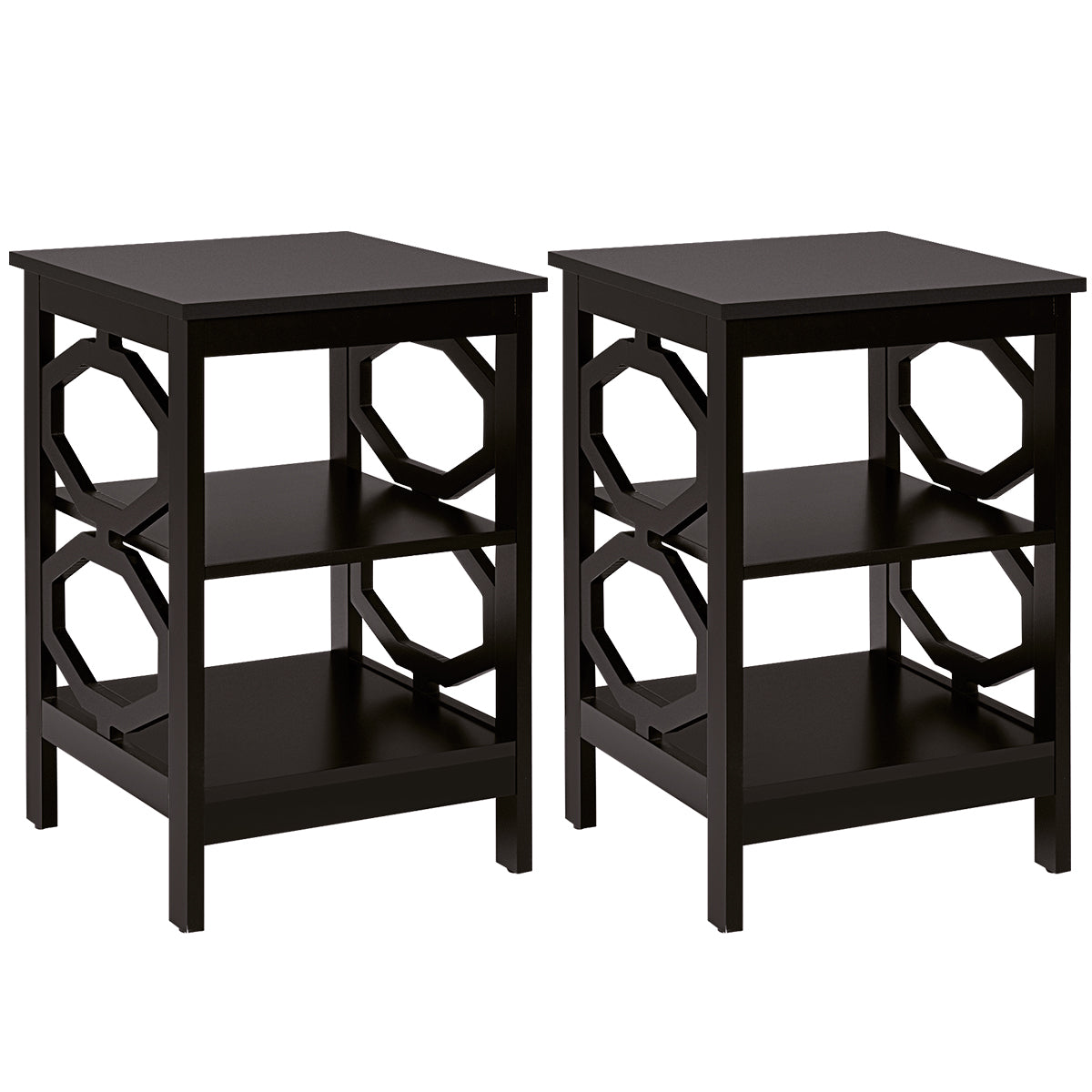 Conjunto de 2 Mesinhas de Cabeceira 3 Níveis Mesa Auxiliar Decorativa em Forma de Ómega Mesinha para Sofá Quarto Sala Corredor 40 x 40 x 61 cm Café