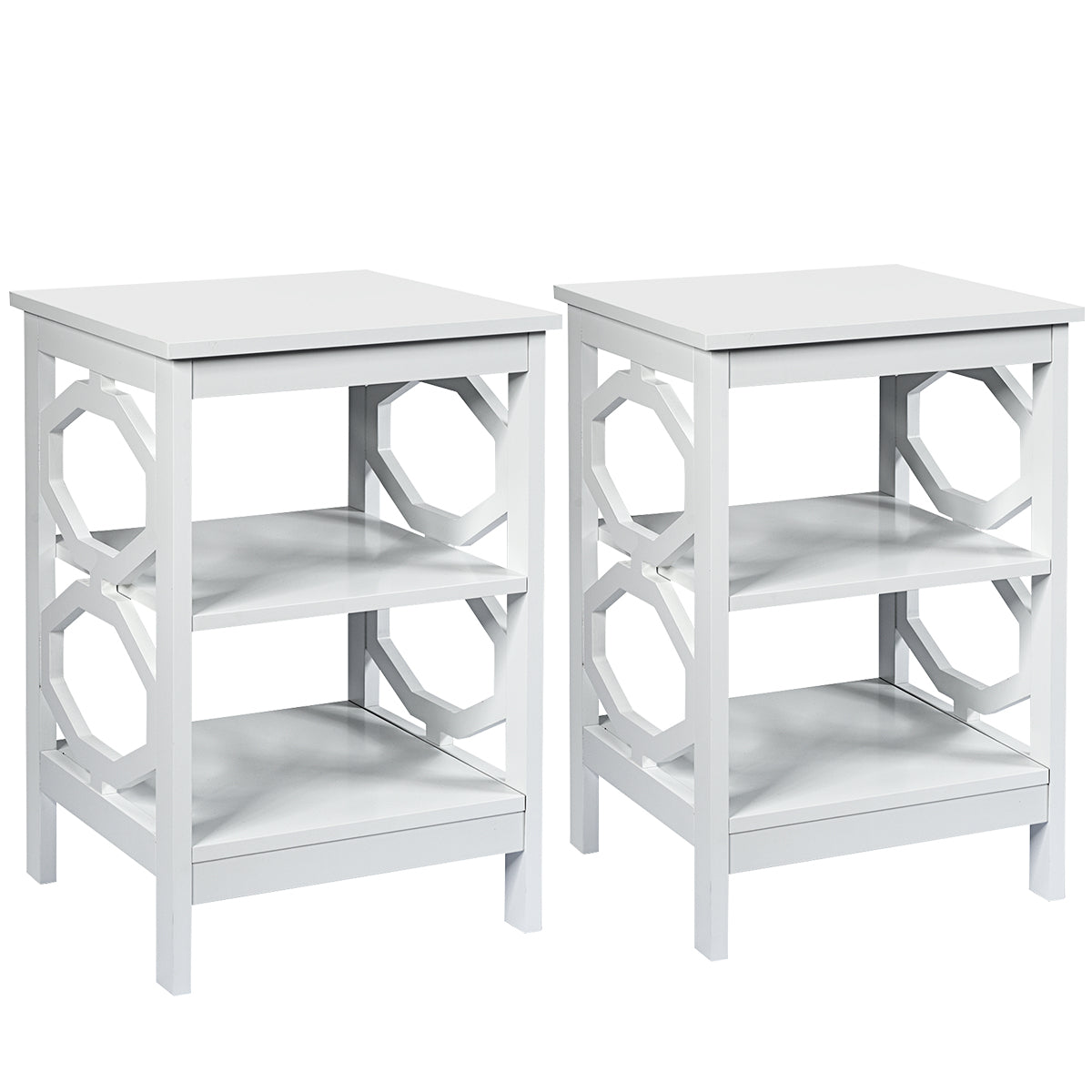Conjunto de 2 Mesinhas de Cabeceira de 3 Níveis em Forma de Ómega Brancas para Sala de Estar Quarto Corredor 40 x 40 x 61 cm