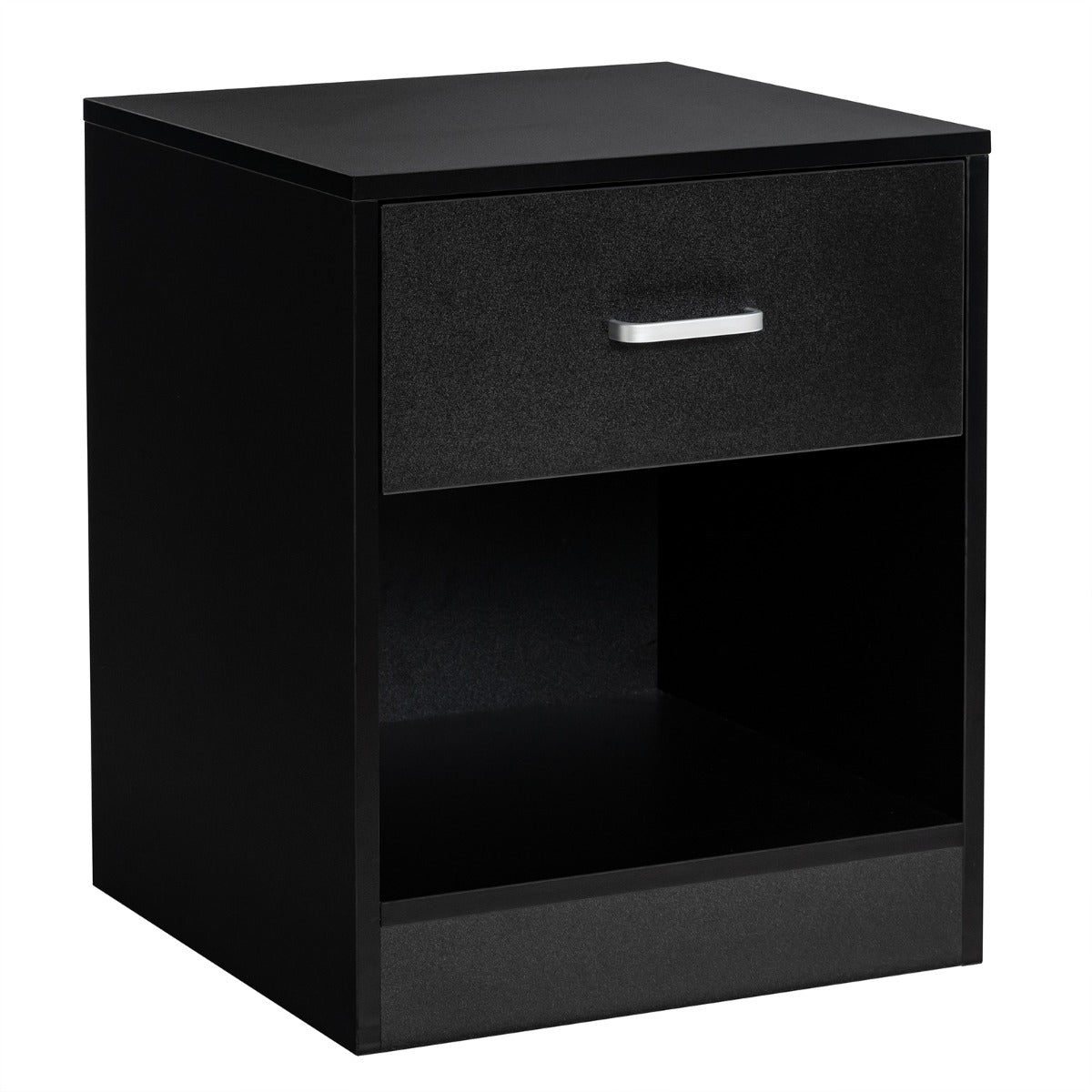 Mesinha de Cabeceira Moderna de Madeira de 2 Níveis com Gaveta de Arrumação e Armário Mesa Auxiliar para Sofá Cama 45 x 42,5 x 55 cm Preto