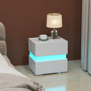 Mesinha de Cabeceira LED com Gavetas Controlo Remoto 22 Modos Dinâmicos Mesa Auxiliar Moderna para Sala Quarto 45 x 35 x 45 cm Branco