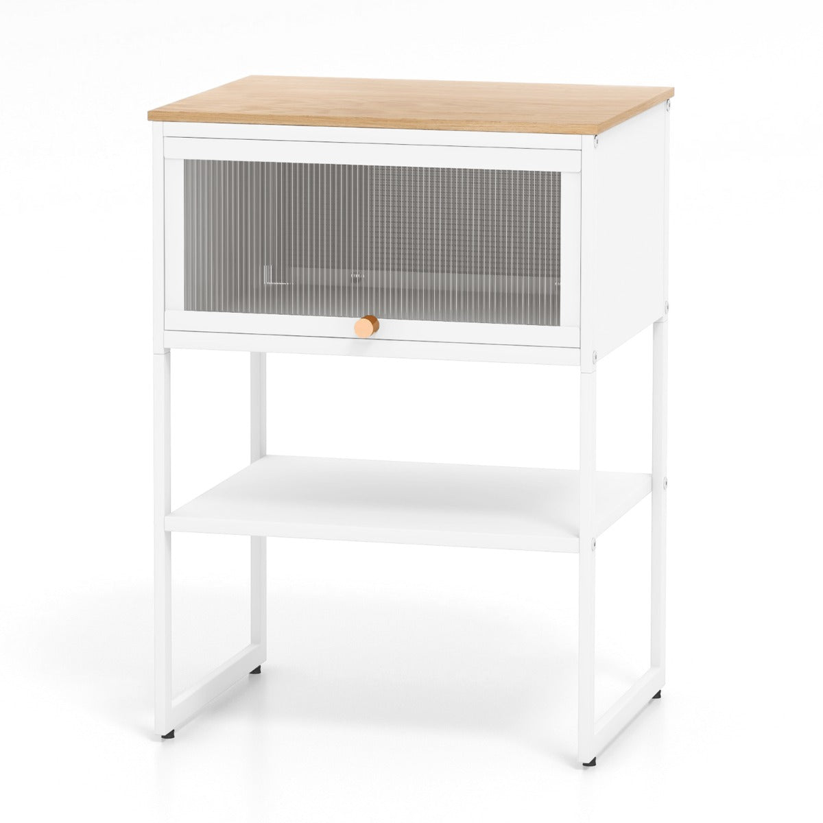 Mesinha de Cabeceira de 3 Níveis para Sala de Estar com Porta Rebatível Estante de Armazenamento 40 x 32 x 56 cm Branco
