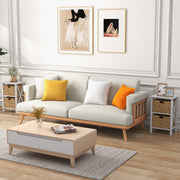 Conjunto de 2 Mesas de Cabeceira de 3 Níveis com 2 Cestos de Junco Marinho Design em X Pernas de Madeira de Acácia para Sala de Estar Branco
