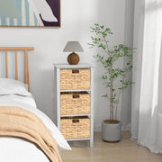 Mesinha de Cabeceira de 4 Níveis com 3 Cestos de Junco Marinho Design em X Pernas de Madeira de Acácia para Sala de Estar Quarto Branco