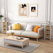Conjunto de 2 Mesas de Cabeceira de 4 Níveis com 3 Cestos de Junco Marinho Design em X Pernas de Madeira de Acácia para Sala de Estar Branco