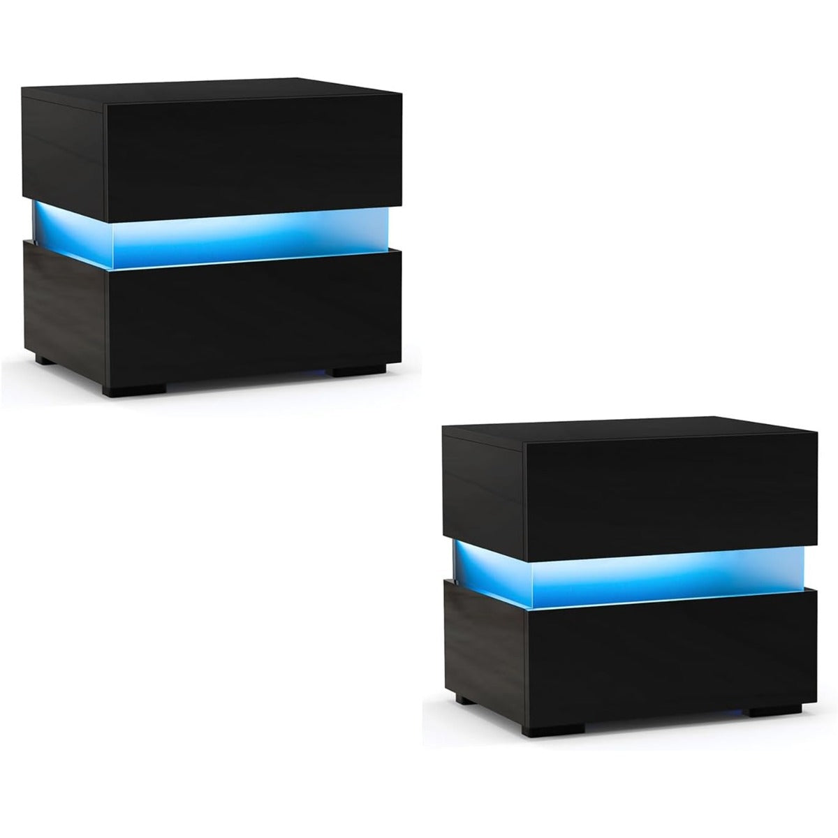 Mesitas de Noite LED com Gavetas Controlo Remoto 22 Modos Dinâmicos 10 Velocidades e 5 Brilhos Design Moderno Preto