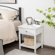 Mesinha de Cabeceira com Gaveta e Prateleira Mesa Auxiliar 2 Níveis Simples e Moderna para Sala Quarto Corredor Branco