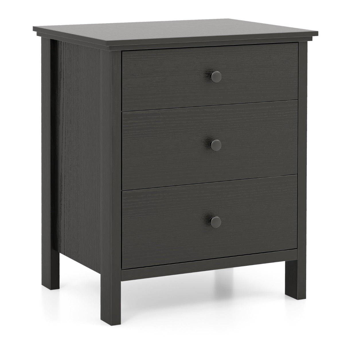 Mesinha de Cabeceira com 3 Gavetas e Pernas Sólidas para Sala de Estar, Quarto e Escritório 56 x 45 x 66 cm Preto