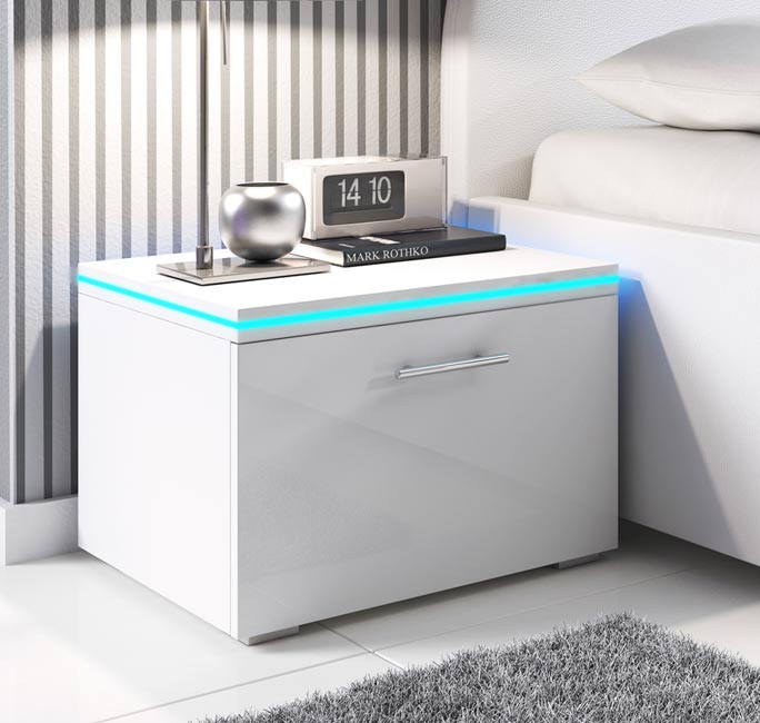 Mesinha de cabeceira em Veludo Branco com LED RGB